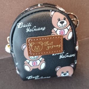 New Brown Bear Print Novelty Mini Backpack Coin Purse Pouch Keychain Bag Charm